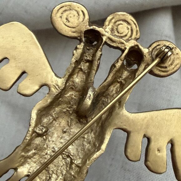 VINTAGE Pre-Columbian Style Double Bird Brooch Large Goddess Core Art Deco Rare - Picture 6 of 10